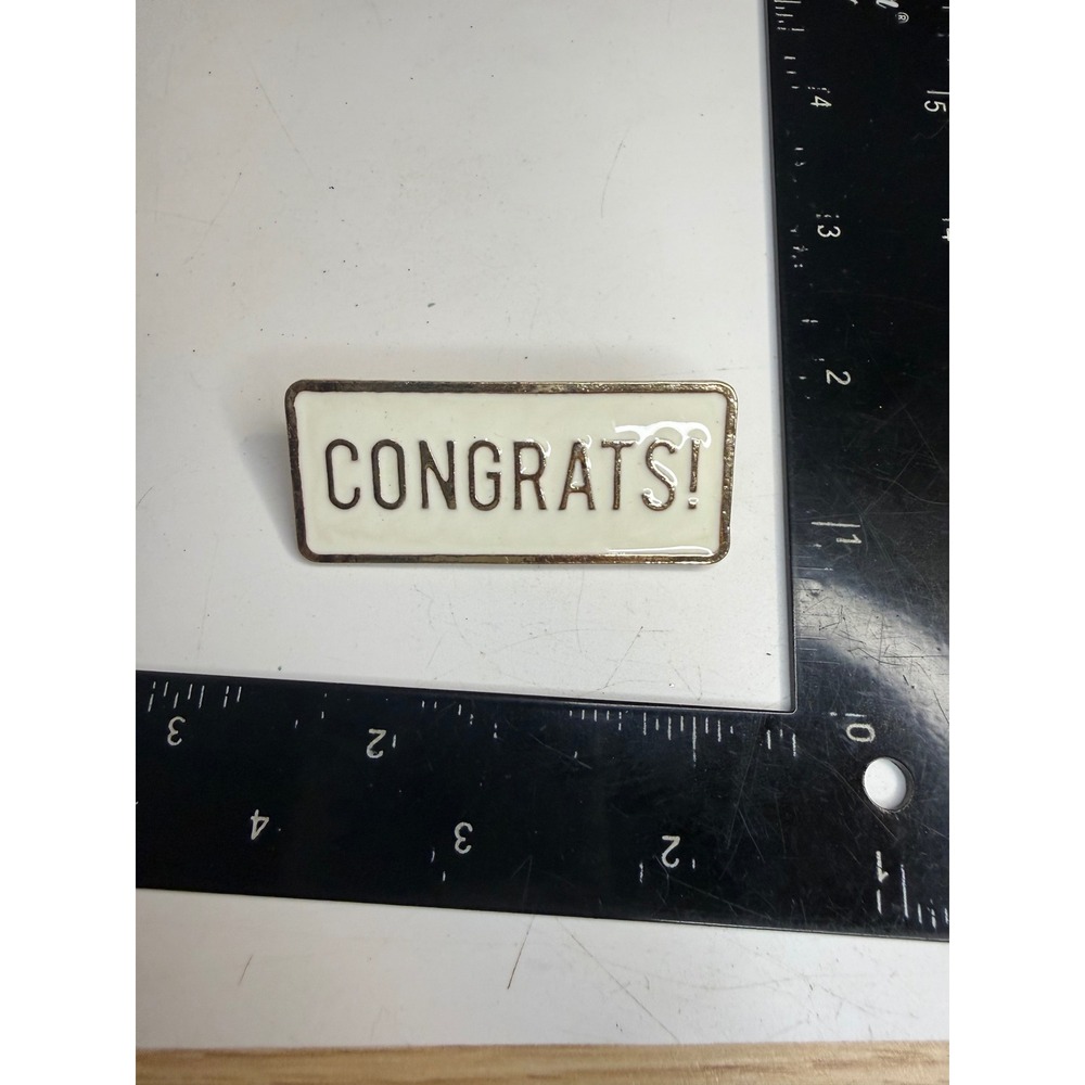 Congrats Enamel Pin Gold Tone Cream Rectangular Graduation Promotion Gift Lapel